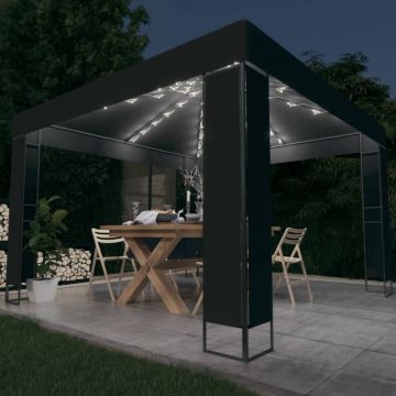 vidaXL Pavilion cu acoperiș dublu & lumini LED, antracit, 3x3 m