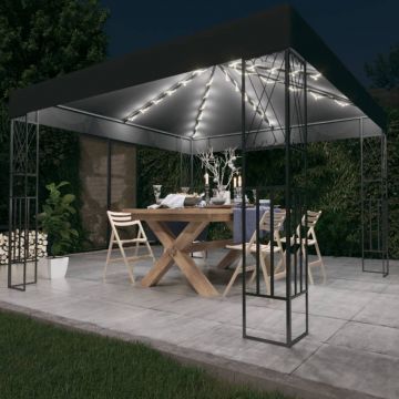 vidaXL Pavilion cu șir de lumini LED, antracit, 3x3 m, țesătură