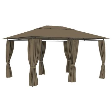 vidaXL Pavilion de grădină cu perdele, gri taupe, 4 x 3 m, 180 g/m²