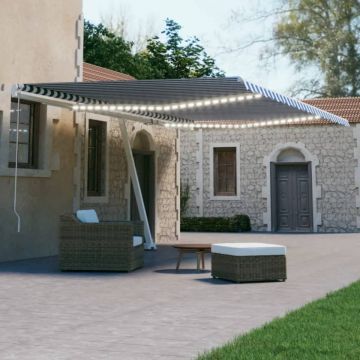 Copertină automată cu senzor vânt&LED, albastru/alb 500x300 cm