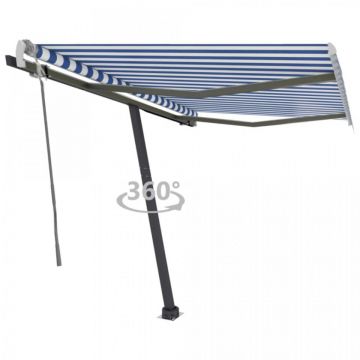 Copertină autonomă retractabilă manual albastru&alb 350x250 cm