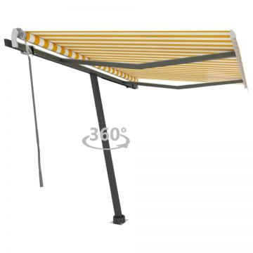 Copertină autonomă retractabilă manual, galben&alb, 350x250 cm