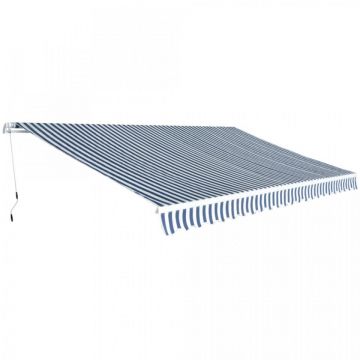 Copertină pliabilă, acționată manual, albastru/alb, 500 cm