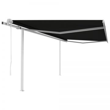 Copertină retractabilă automat, cu stâlpi, antracit, 4x3,5 m