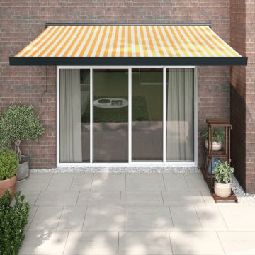 Copertină retractabilă, galben/alb, 3x2,5 m, textil/aluminiu