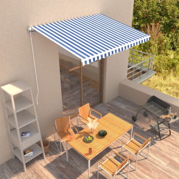 Copertină retractabilă manual, albastru și alb, 350 x 250 cm