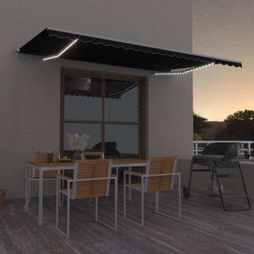 Copertină retractabilă manual cu LED, antracit, 500x300 cm Copertină retractabilă manual cu LED, antracit, 500x300 cm