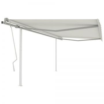 Copertină retractabilă manual, cu stâlpi, crem, 4x3 m