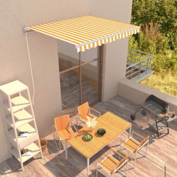Copertină retractabilă manual, galben și alb, 300 x 250 cm