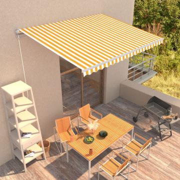 Copertină retractabilă manual, galben și alb, 400 x 300 cm