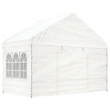 Foișor cu acoperiș, alb, 4,08x2,23x3,22 m, polietilenă