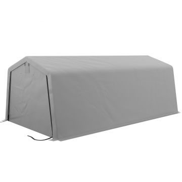 Outsunny Carport rezistent 3,3 x 6,2 m, Cort tip garaj portabil cu copertina cu 2 ferestre de ventilatie si usa mare