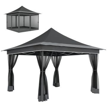 Outsunny Cort Pliabil cu Înălțime Reglabil, Plasă de Țânțari și Geantă de Transport, 357x357x310 cm, Gri Închis | Aosom Romania