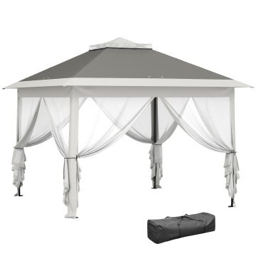 Outsunny Foișor Pliabil cu Plasă de Țânțari, Baldachin Dublu, Înălțime Reglabilă și Geantă, 330x330x288 cm, Bej | Aosom Romania