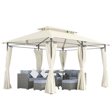 Outsunny Pavilion de Grădină cu Acoperiș Dublu, 397x297x265 cm, Alb Crem | Aosom Romania