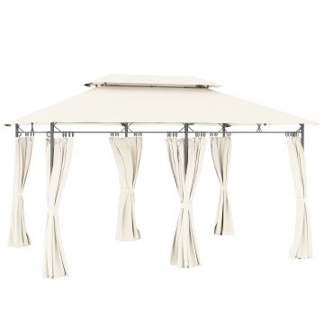 Outsunny Pavilion de Grădină cu Acoperiș Dublu, 397x297x265 cm, Alb Crem | Aosom Romania