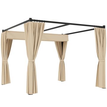 Outsunny Pergola 3 x 3(m) cu acoperis copertina retractabila si perdele, Foisor de exterior cu cadru metalic pentru gradina, Adapost de soare