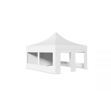 Pavilion Pliabil Professional Aluminiu 50 mm, cu ferestre panoramice, PVC 620 gr /m², alb, ignifug, 5x5 m - Corturi24