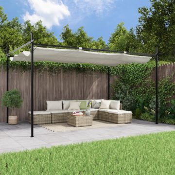Pergola cu acoperiș retractabil, crem, 395x292x230 cm