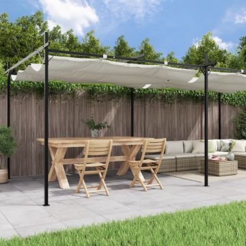 Pergola cu acoperiș retractabil, crem, 589x292x230 cm