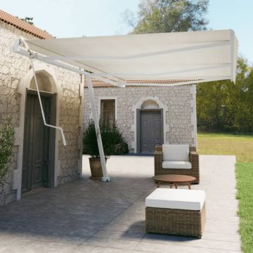 Set stâlp pentru copertină, alb, 600x245 cm, fier