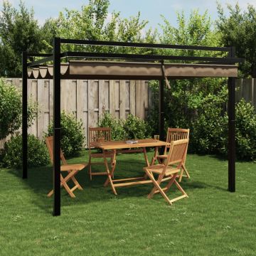 vidaXL Foișor de grădină acoperiș retractabil gri taupe 3x3 m aluminiu