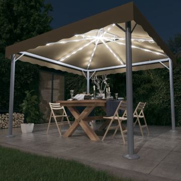 vidaXL Pavilion cu șiruri de lumini LED,gri taupe,300x300 cm, aluminiu