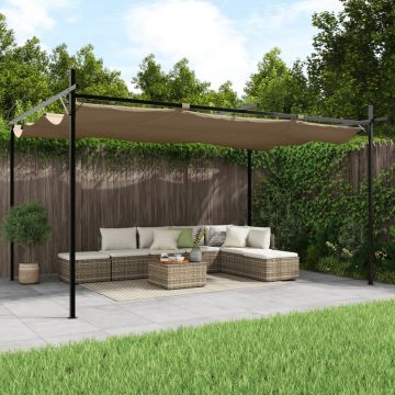 vidaXL Pergola cu acoperiș retractabil, gri taupe, 395x292x230 cm