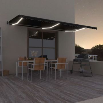Copertină automată cu senzor vânt & LED, antracit, 600x350 cm