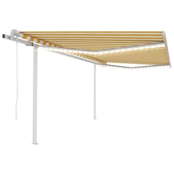 Copertină automată cu senzor vânt & LED, galben&alb, 4x3,5 m