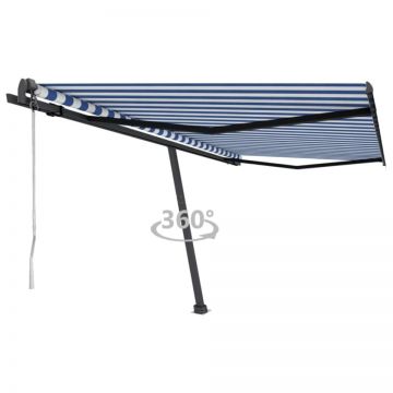 Copertină autonomă retractabilă automat albastru&alb 450x350 cm