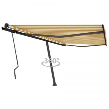 Copertină autonomă retractabilă manual, galben/alb, 450x300 cm