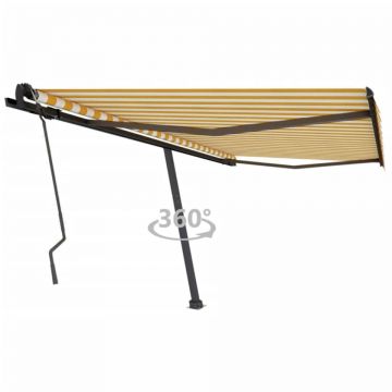 Copertină autonomă retractabilă manual, galben/alb, 450x350 cm