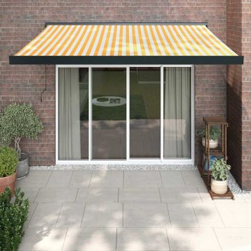 Copertină retractabilă, galben/alb, 3,5x2,5 m, textil/aluminiu