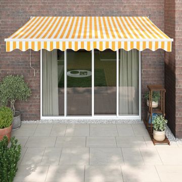 Copertină retractabilă, galben/alb, 3x2,5 m, textil/aluminiu