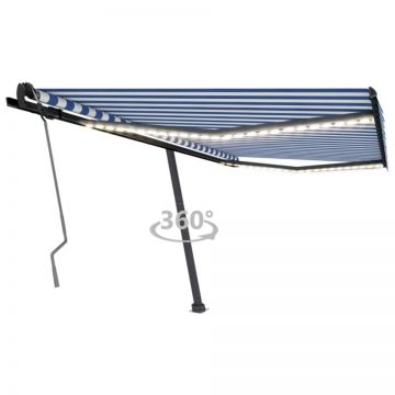 Copertină retractabilă manual cu LED, albastru/alb, 400x350 cm