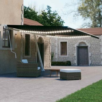 Copertină retractabilă manual cu LED, antracit, 600x300 cm
