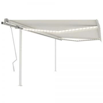 Copertină retractabilă manual, cu LED, crem, 4,5x3 m