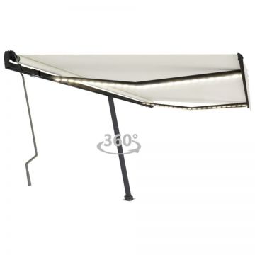 Copertină retractabilă manual cu LED, crem, 400x350 cm