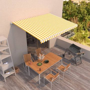 Copertină retractabilă manual, galben și alb, 450x300 cm