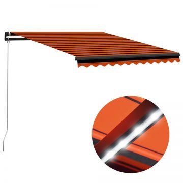 Copertină retractabilă manual LED portocaliu și maro 300x250 cm