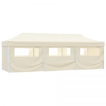 Cort de petrecere pliabil cu 8 pereți laterali, crem, 3 x 9 m