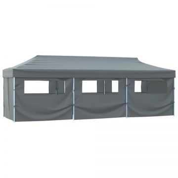 Cort petrecere pliabil cu 8 pereți laterali, antracit, 3 x 9 m