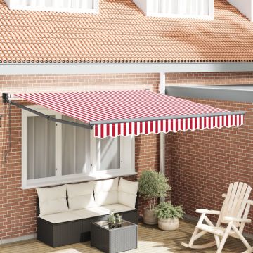 Marchiză automată retractabilă cu dungi roșii și albe 300x250 cm