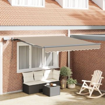 Marchiză manuală retractabilă cu LED Bej 350x250 cm, Material de înlocuire pentru marchiză pentru cadru de 3.5x2.5 m Bej