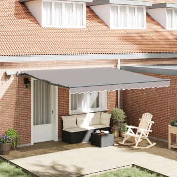 Marchiză manuală retractabilă cu LED gri deschis 400x300 cm, Material pentru înlocuirea marchizei pentru cadru de 4x3 m gri deschis