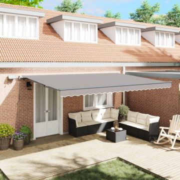 Marchiză manuală retractabilă cu LED gri deschis 500x300 cm, Tecnic fabric pentru cadrul de 5x3 m gri deschis