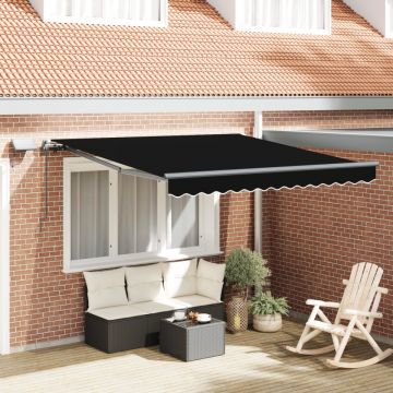 Marchiză manuală retractabilă cu LED neagră 300x250 cm, material de înlocuire pentru marchiză 3x2.5 m cadru negru