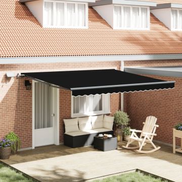 Marchiza Manuală Retractabilă cu LED Neagră 400x300 cm, Material de înlocuire pentru marchiză pentru cadru de 4x3 m Negru