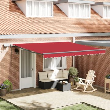 Marchiză manuală retractabilă cu LED roșie 400x300 cm, țesătură de înlocuire pentru cadru de 4x3 m roșie